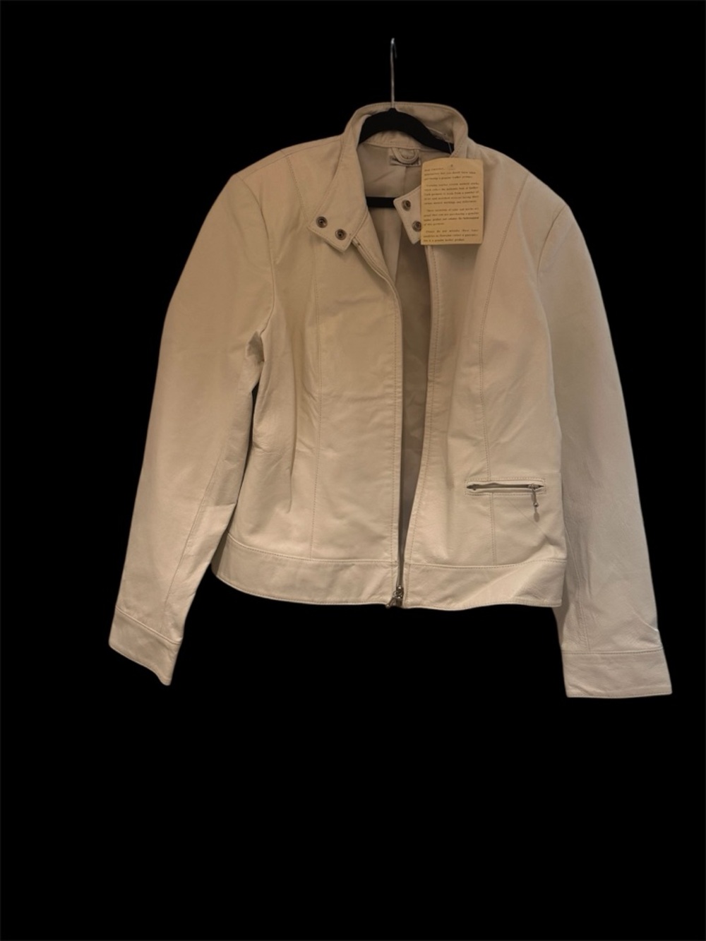 NWOT Newport News Cream Moto-Style Leather Jacket Size 12